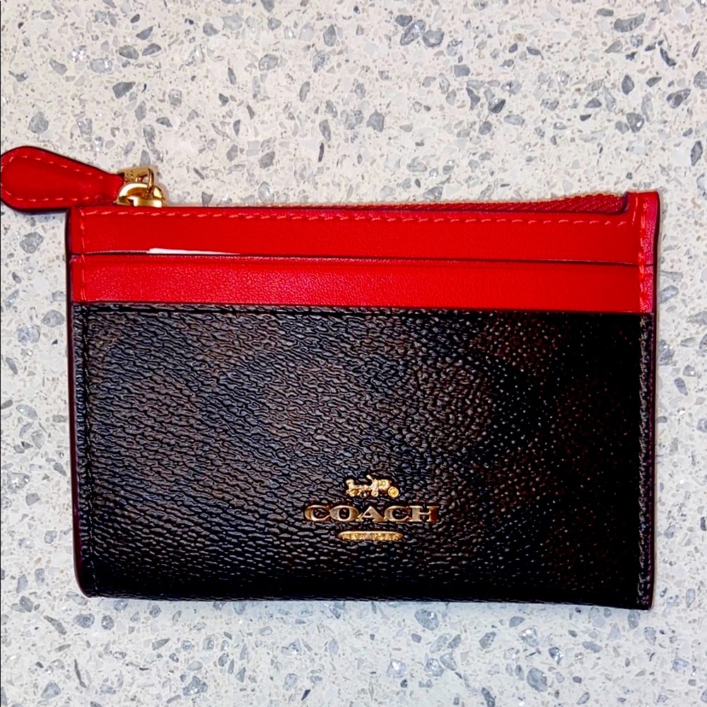Coach Red and Brown Card Holder